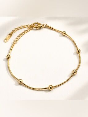 Gold Stainless Steel Beaded Snake Chain Bracelet Dainty Minimalist